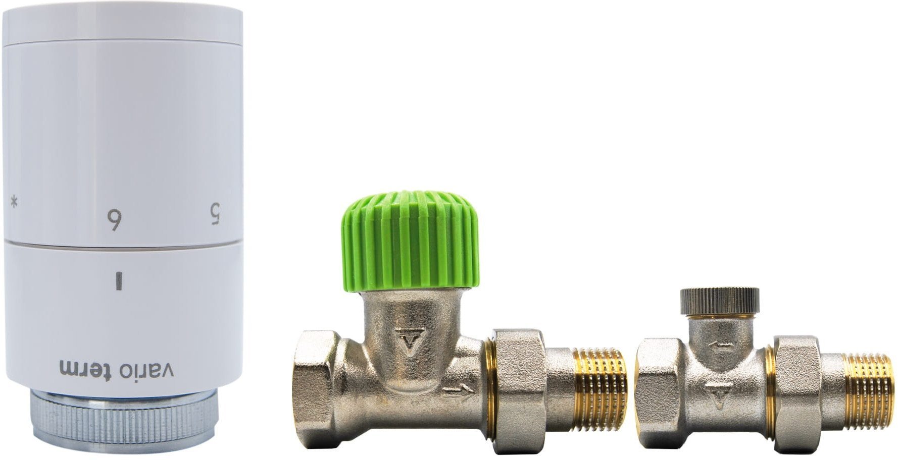 Zestaw termostatyczny ECON prosty, biały, rozety kwadratowe, głowica PONY, GZ 1/2 x GW 1/2