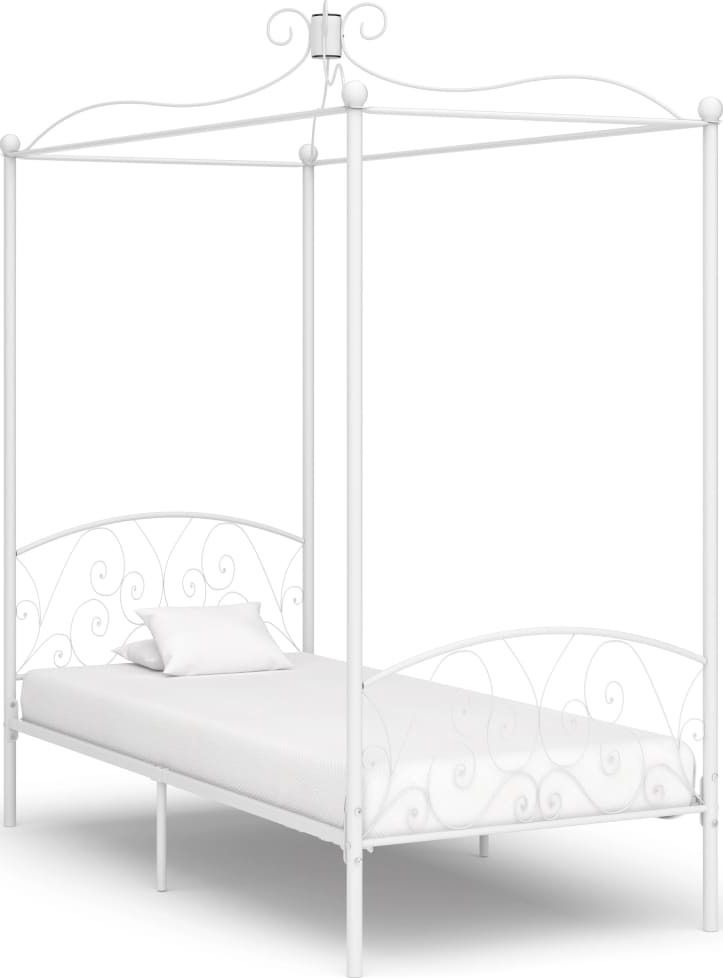 vidaXL Rama łóżka z baldachimem, biała, metalowa, 90 x 200 cm