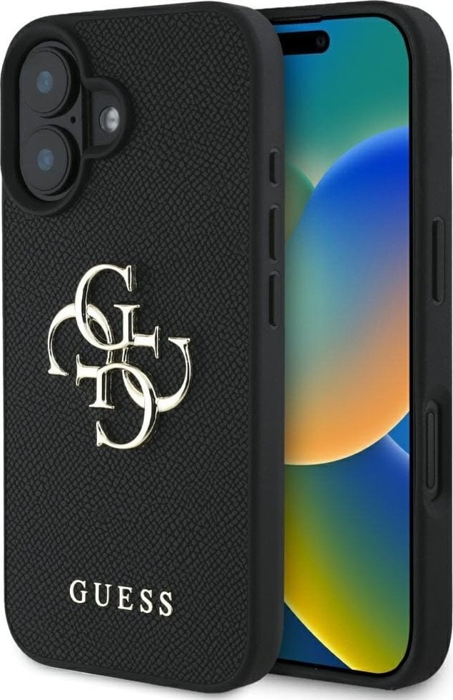 Guess Grained Big 4G Logo Small Classic Logo case for iPhone 16 black