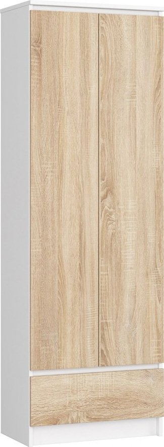 Elior Minimalistyczny regał do salonu biały + dąb sonoma - Prima 3X