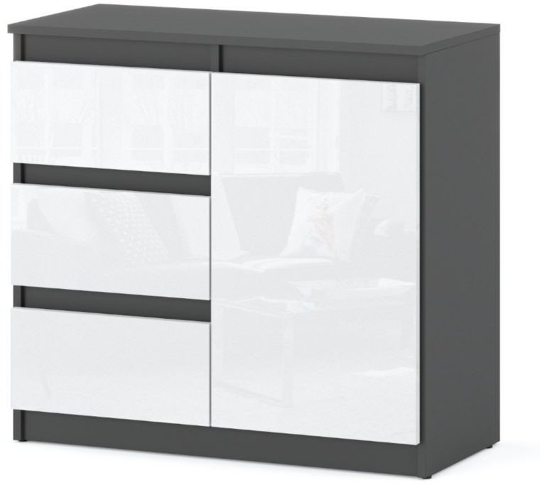 Komoda Do Pokoju Dziecka Szafka Agnes 3 Szuflady 80cm Szary Biała Połysk
