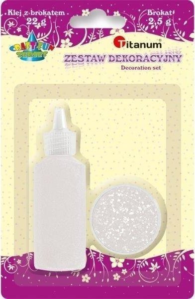Titanum Zestaw klej z brokatem + brokat w słoiczku biały