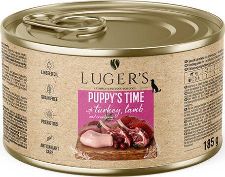 Karma mokra dla psa szczeniaka Luger's Puppy's Time z indykiem, jagnięciną i żurawiną 185 g