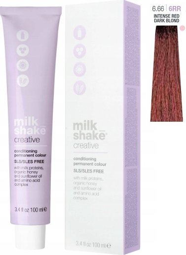 Milk Shake Milk Shake, Creative, SLS/SLES-Free, Permanent Hair Dye, 6.666RR Intense Red Dark Blond, 100 ml For Women