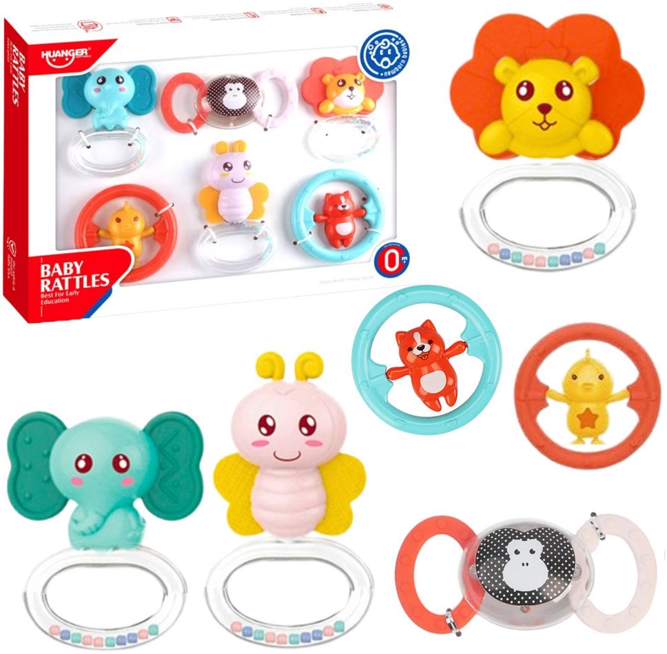 Zestaw Gryzaków Grzechotek Dla Niemowlaka Zwierzątka 6 ele.