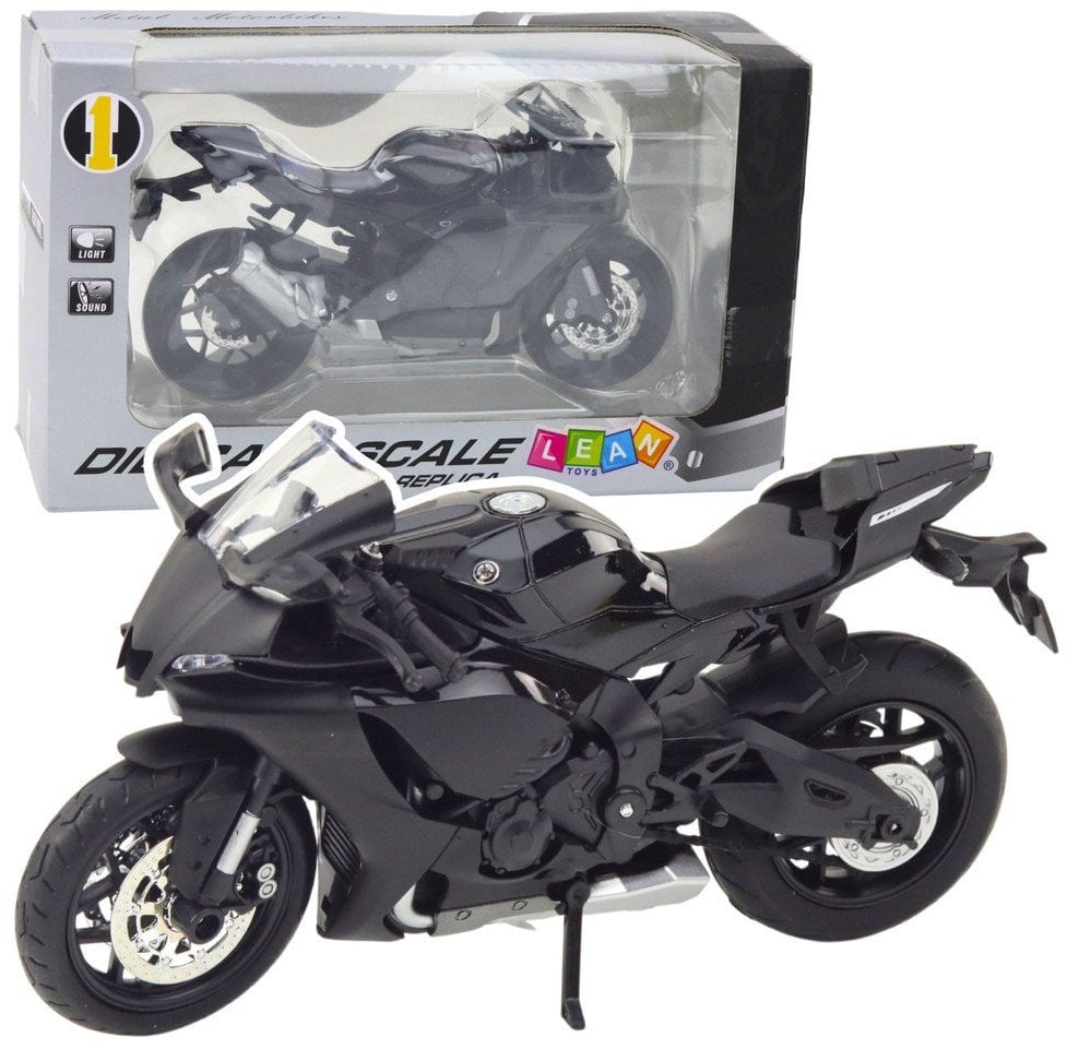 Motocykl Sportowy Metalowy Światła Dźwięki Srebrne Elementy Czarny 1:12