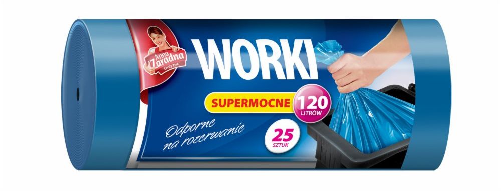 Anna Zaradna Worki na śmieci supermocne LDPE 120L 25SZT. NIEBIESKIE (AZ1-WNS-5550)