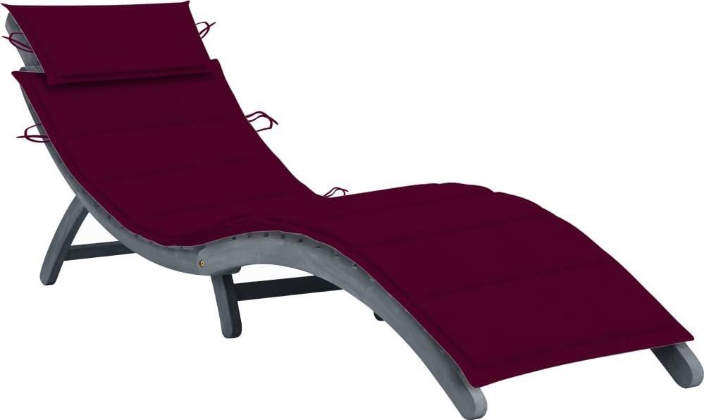 vidaXL vidaXL Leżak z poduszką, szary, lite drewno akacjowe