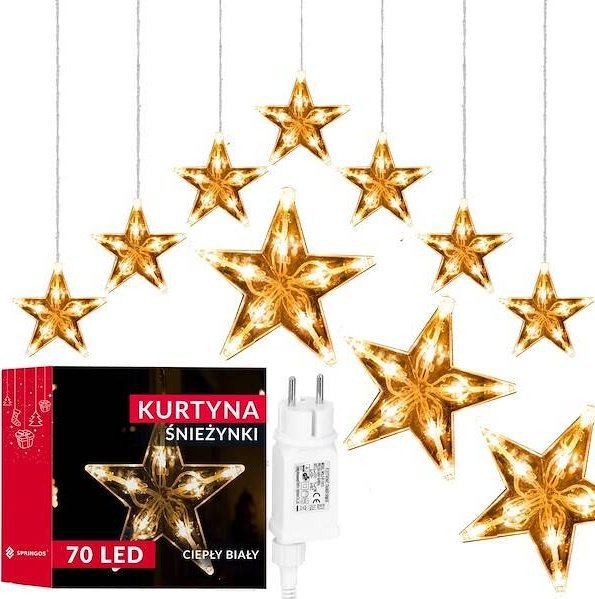 Springos Kurtyna świetlna biały ciepły 70 Led gwiazdki lampki wewnętrzno-zewnętrzne UNIWERSALNY
