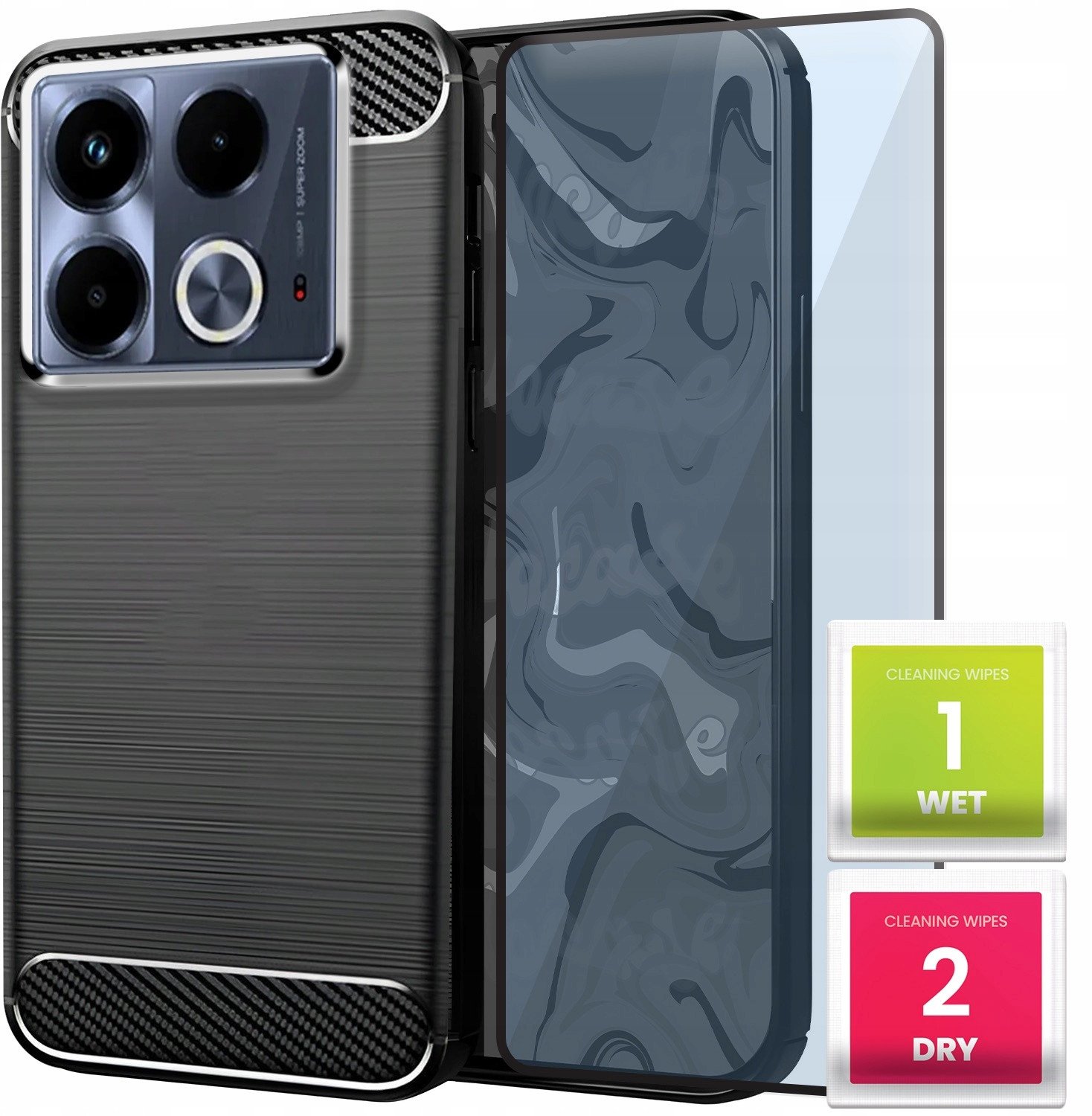 Etui do Infinix Note 40 4G (Czarne, Karbon, Pancerne, Case, Plecki) Szkło