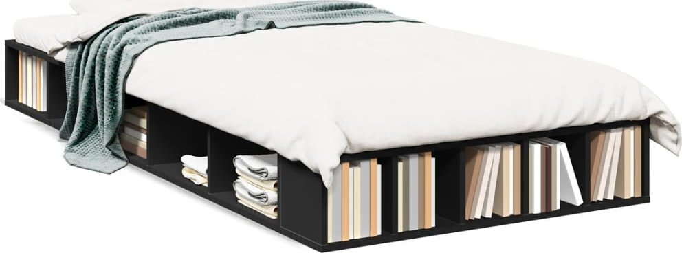 vidaXL Rama łóżka, czarna, 75x190 cm, materiał drewnopochodny