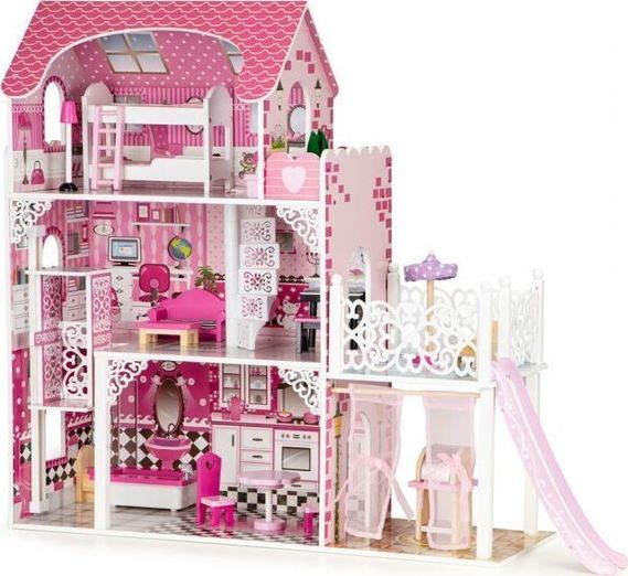 Ecotoys Drewniany domek dla lalek z windą xxl zjeżdżalnia (1358)