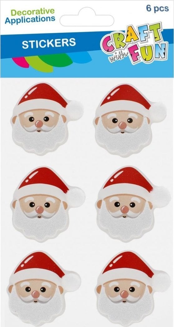 Dekoracja świąteczna Craft with Fun OZDOBA BN NAKLEJKI MIKOLAJ 6SZT CF PBH 12/144