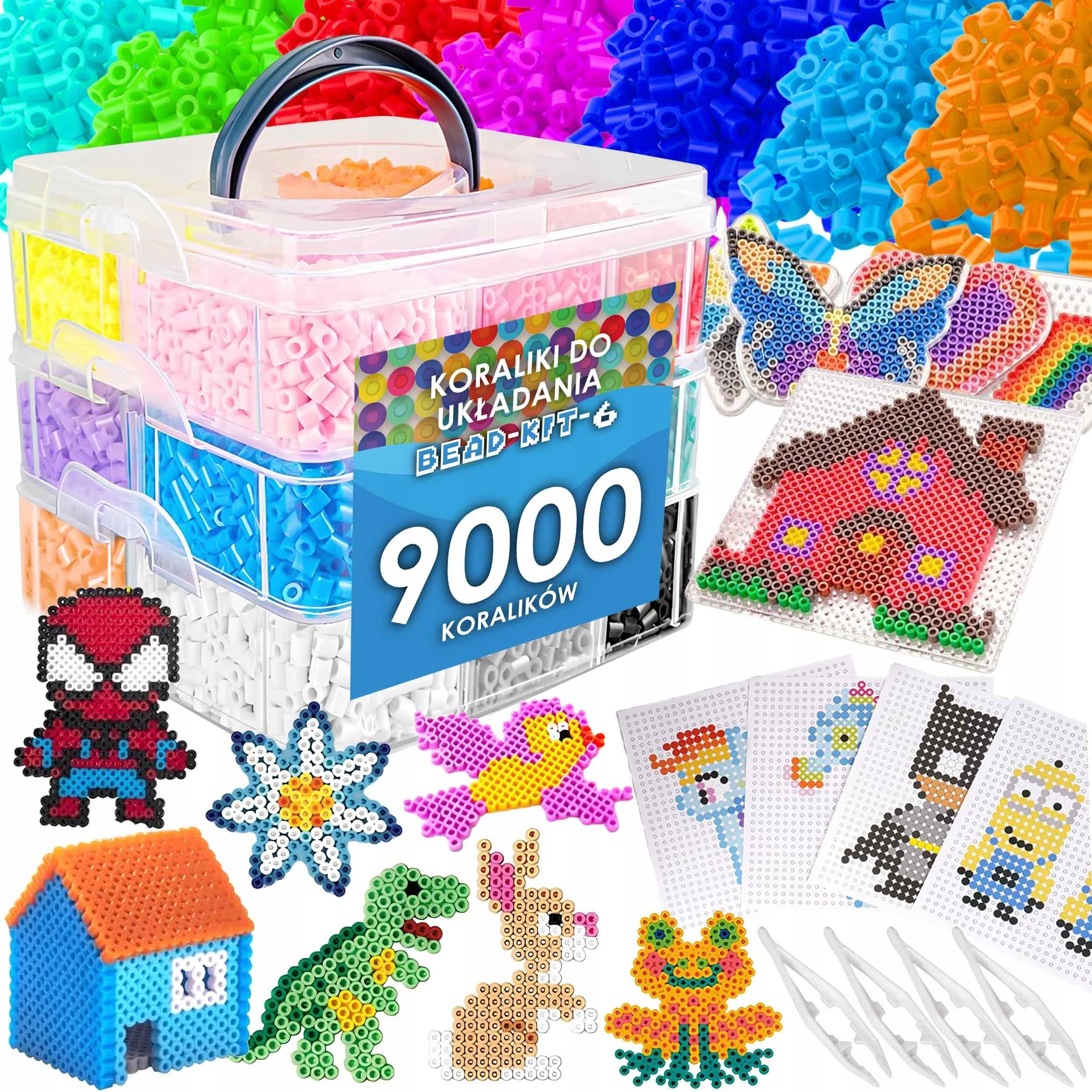 Prasowanka Koraliki do Prasowania Zestaw 9000 el Szablony Kuferek Wzory XXL