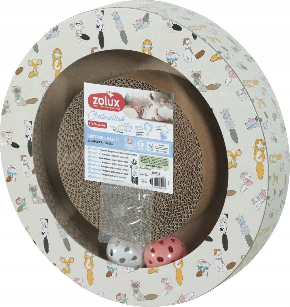Zolux Chatouille Drapka tekturowa okrągła z piłkami i kocimiętką