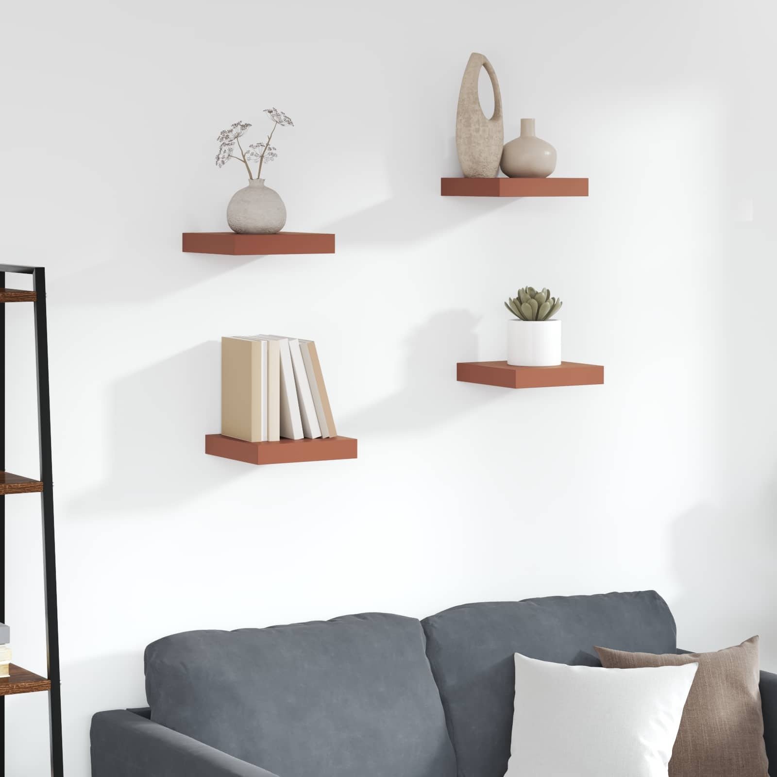 vidaXL Półki ścienne z przechowywaniem 4 pcs Czerwony 23 x 23,5 x 4 cm