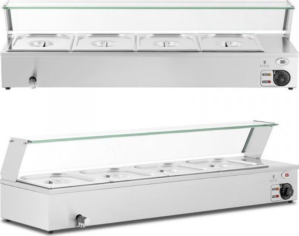 Royal Catering Bemar podgrzewacz do potraw bufet grzewczy z osłoną 4 x GN 1/2 2000 W