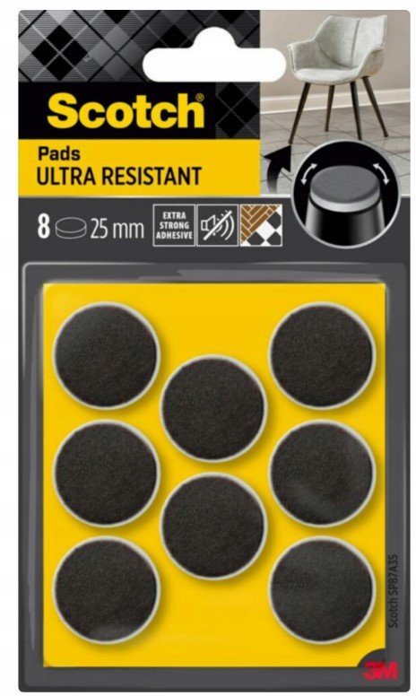 Ultra odporne podkładki filcowe SCOTCH, okrągłe, 25mm, 8 szt., czarno-białe