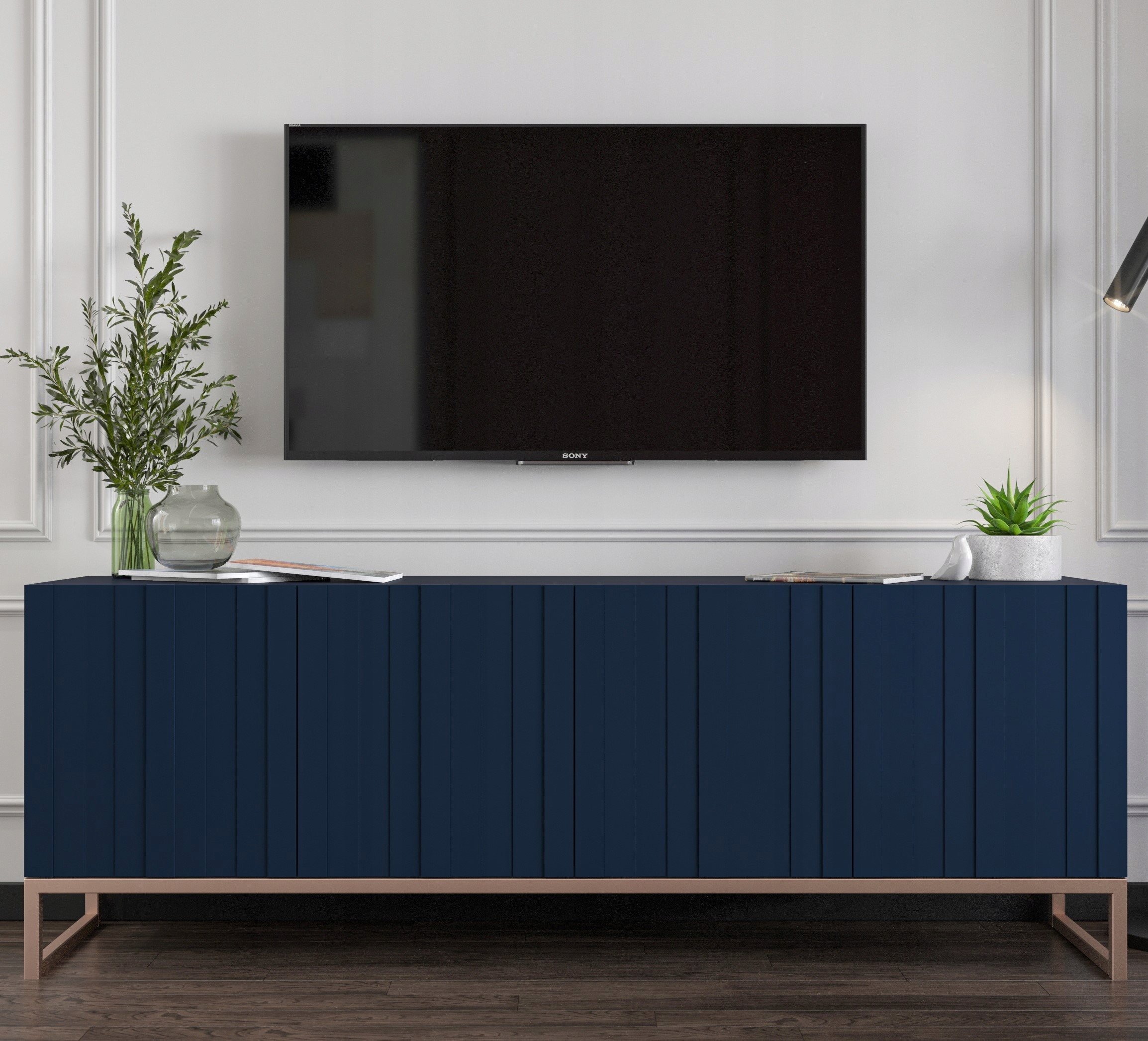 Meble Lindner Szafka RTV Glamour Komoda RTV Granatowa 150 cm