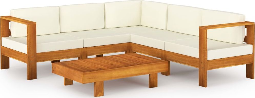 vidaXL 6-cz. zestaw wypoczynkowy do ogrodu, kremowe poduszki, akacja