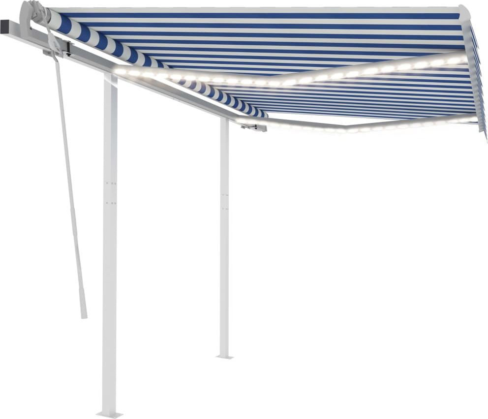 vidaXL Ręcznie zwijana markiza z LED, 3x2,5 m, niebiesko-biała