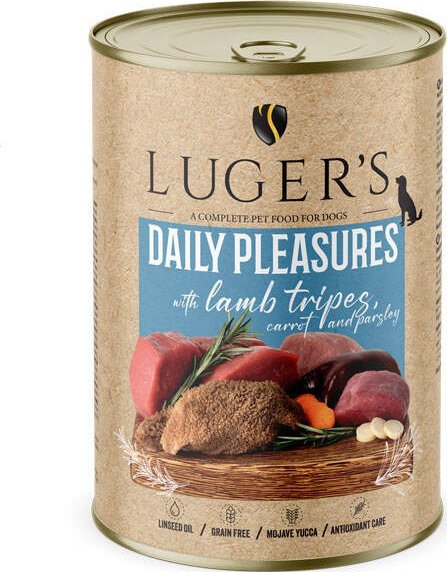 Karma mokra dla psa Luger's Daily Pleasures z żołądkami jagnięcymi, marchewką i pietruszką 400 g