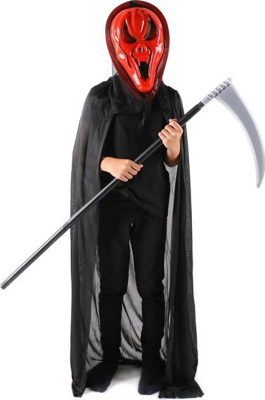 PRC STRÓJ KOSTIUM DIABEŁ HORROR HALLOWEEN PELERYNA MASKA KOSA