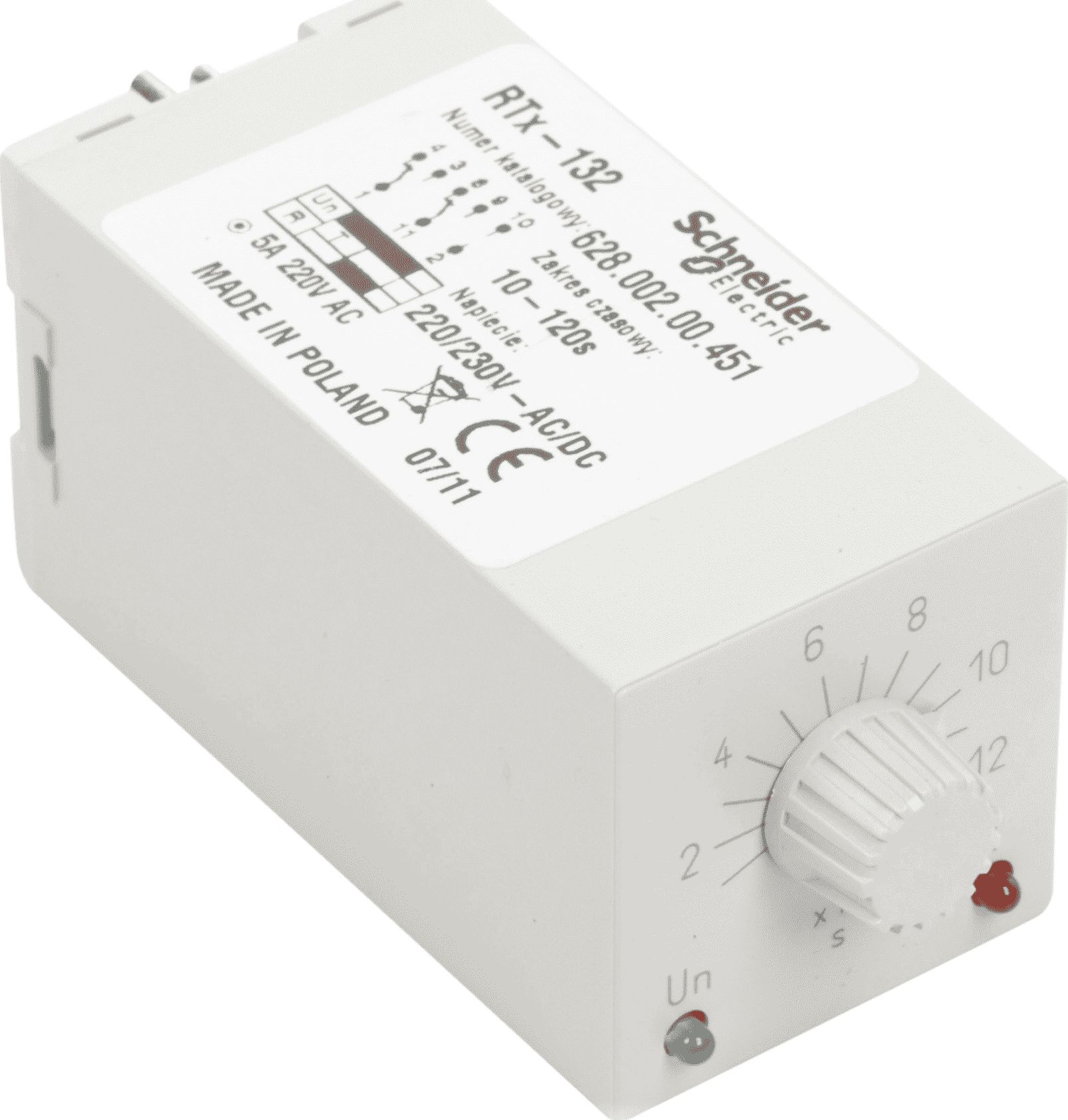 Schneider Electric przekaźnik czasowy 2P 5A 10-120sek 220-230V AC/DC opóźnione załączenie RTX-132 220/230 120SEK (2000644)