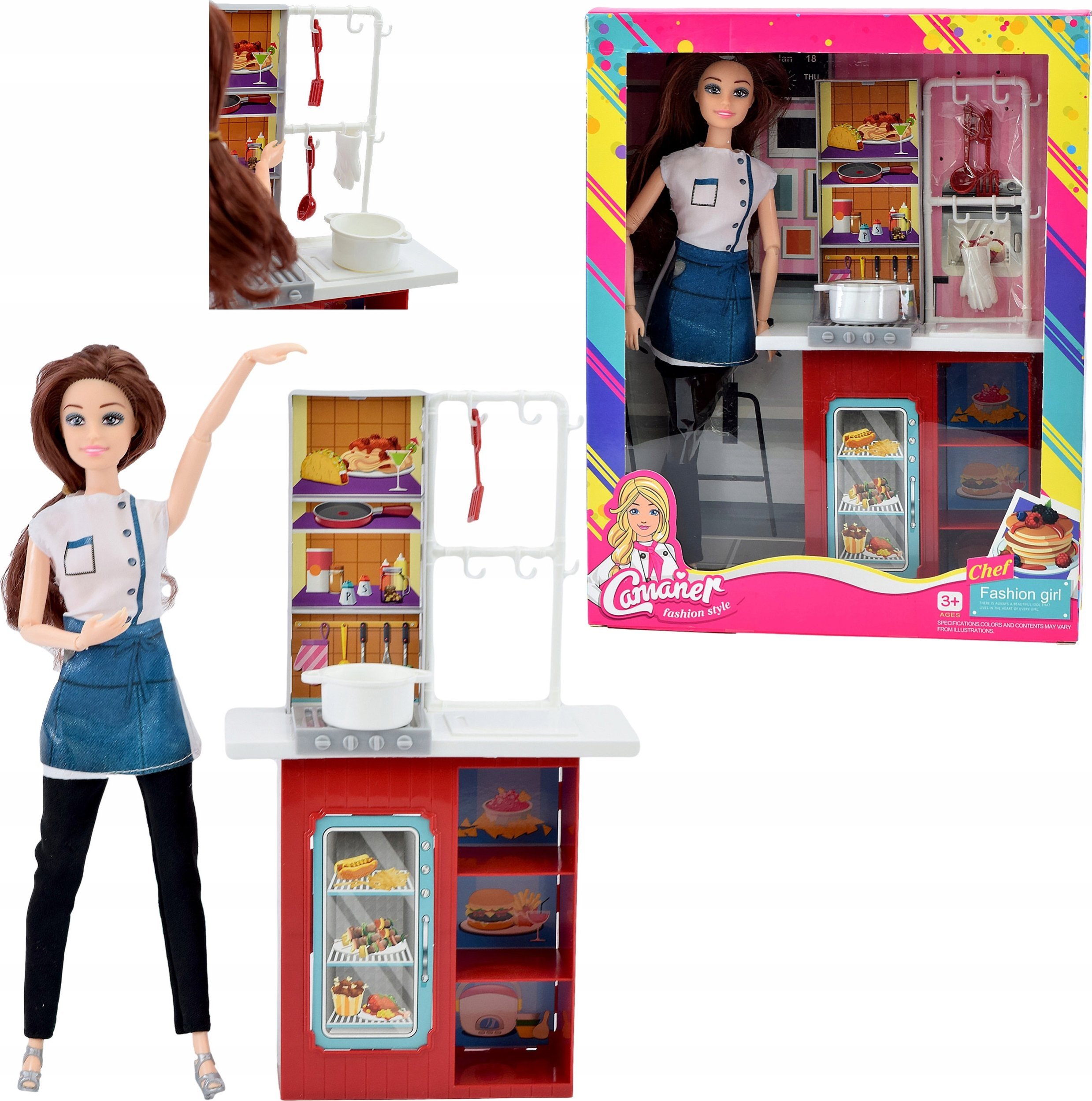 Skleplolki LALKA KUCHARKA ZABAWKI DLA DZIECI DZIEWCZYNEK AKCESORIA KUCHNIA ZESTAW