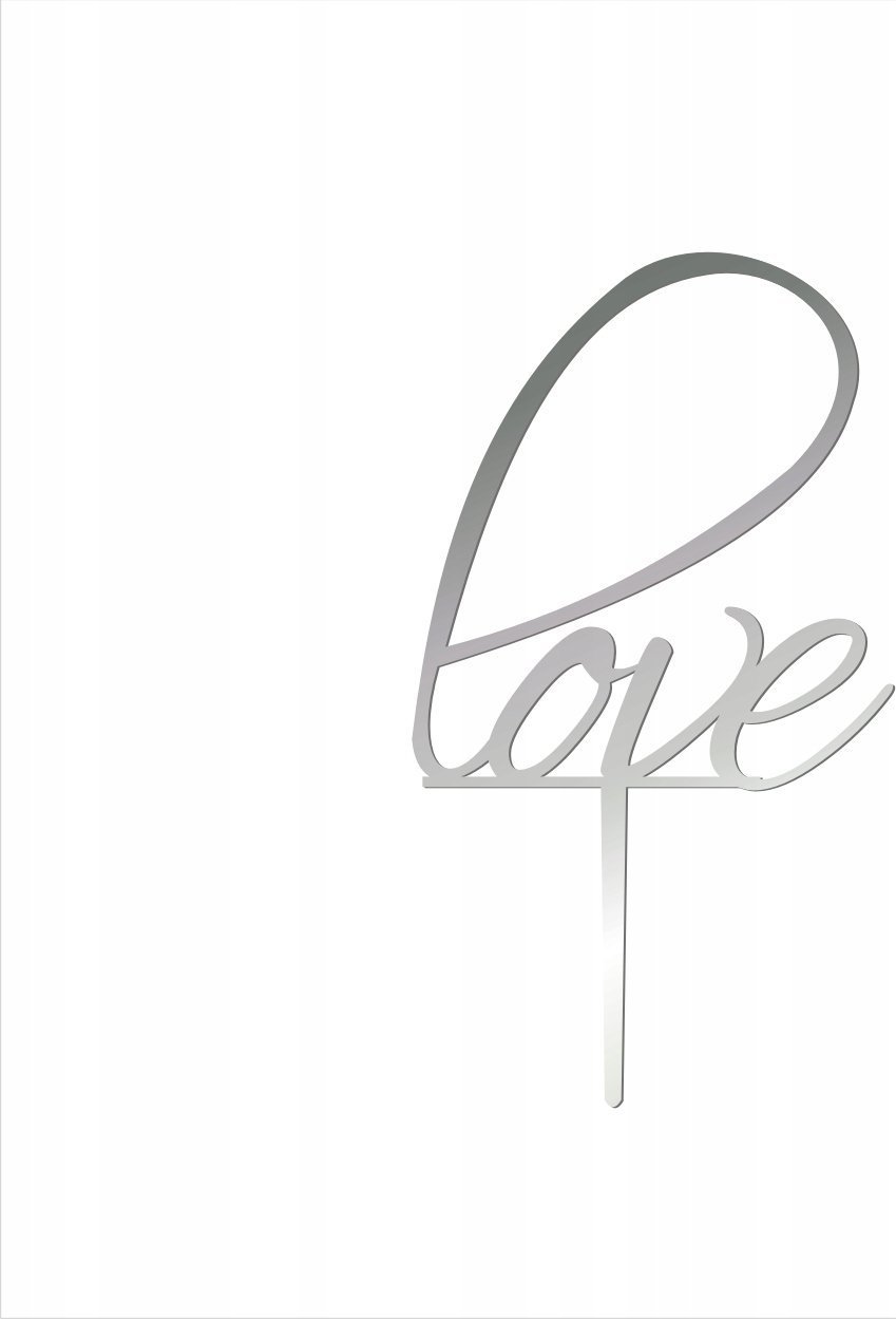 details topper na tort LOVE pleksi srebrny + GRATIS