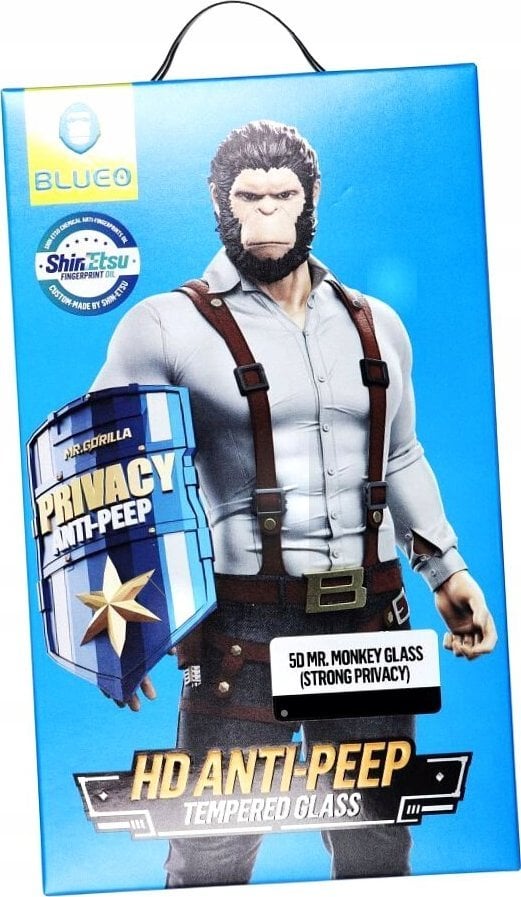 Blueo Szkło Hartowane 5D Mr. Monkey Glass - Apple iPhone 16 czarny (Strong Privacy)