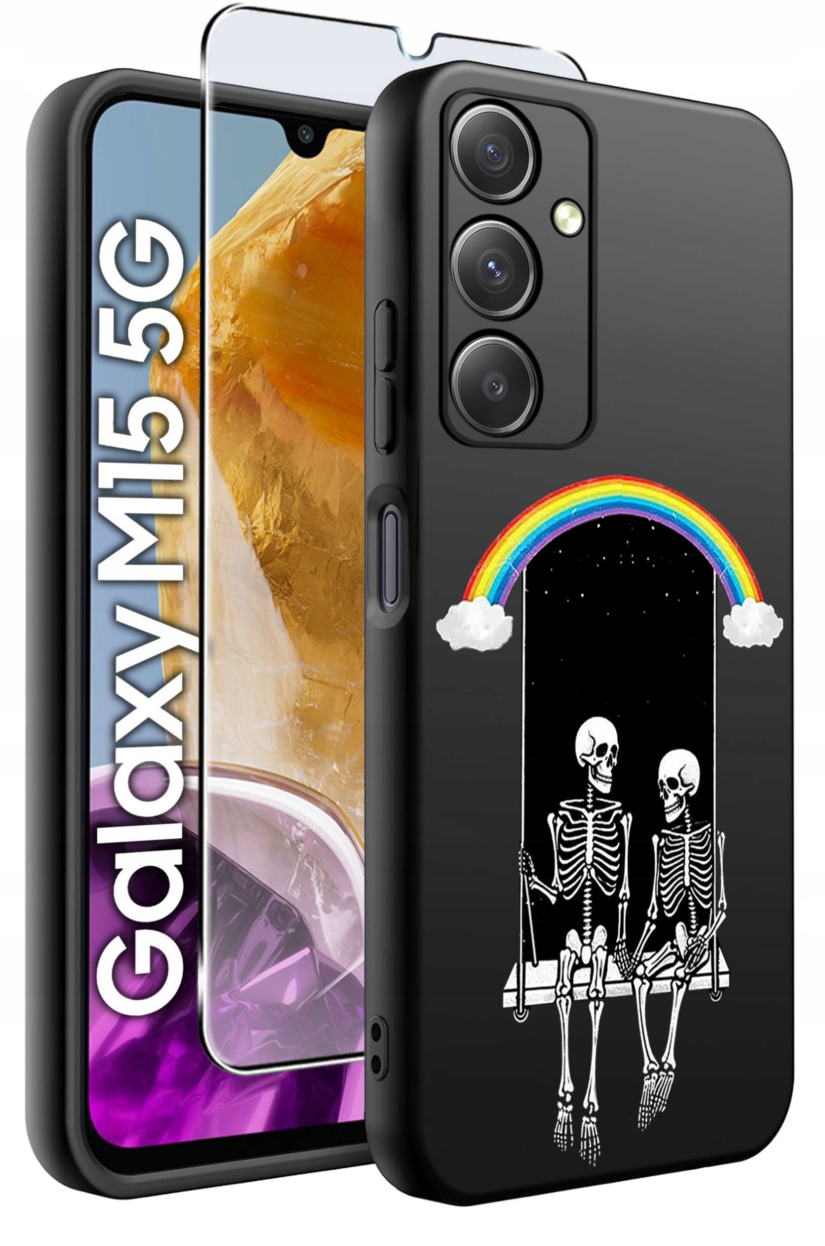 ETUI do Samsung M15 5G WZORY | SILIKONOWE MATT CASE + SZKŁO HARTOWANE 9H