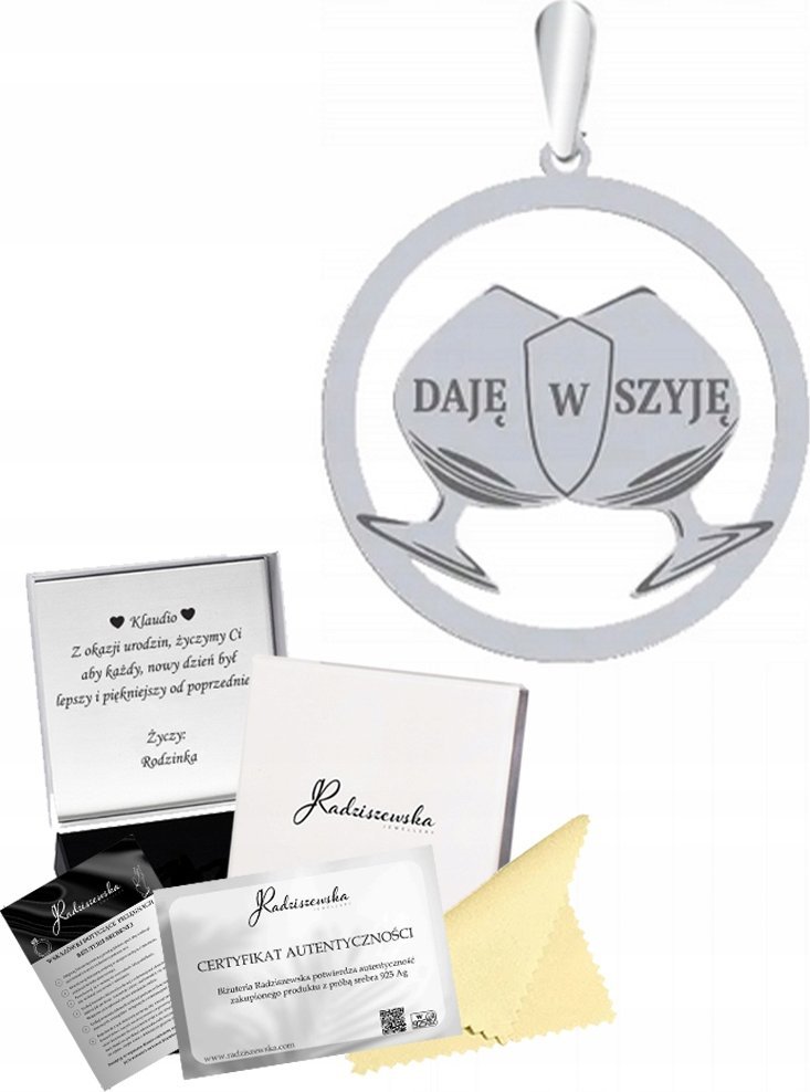 Radziszewska Jewellery Zawieszka Srebrna Daję w Szyję Srebro 925 Prezent Kobieta GRAWER GRATIS