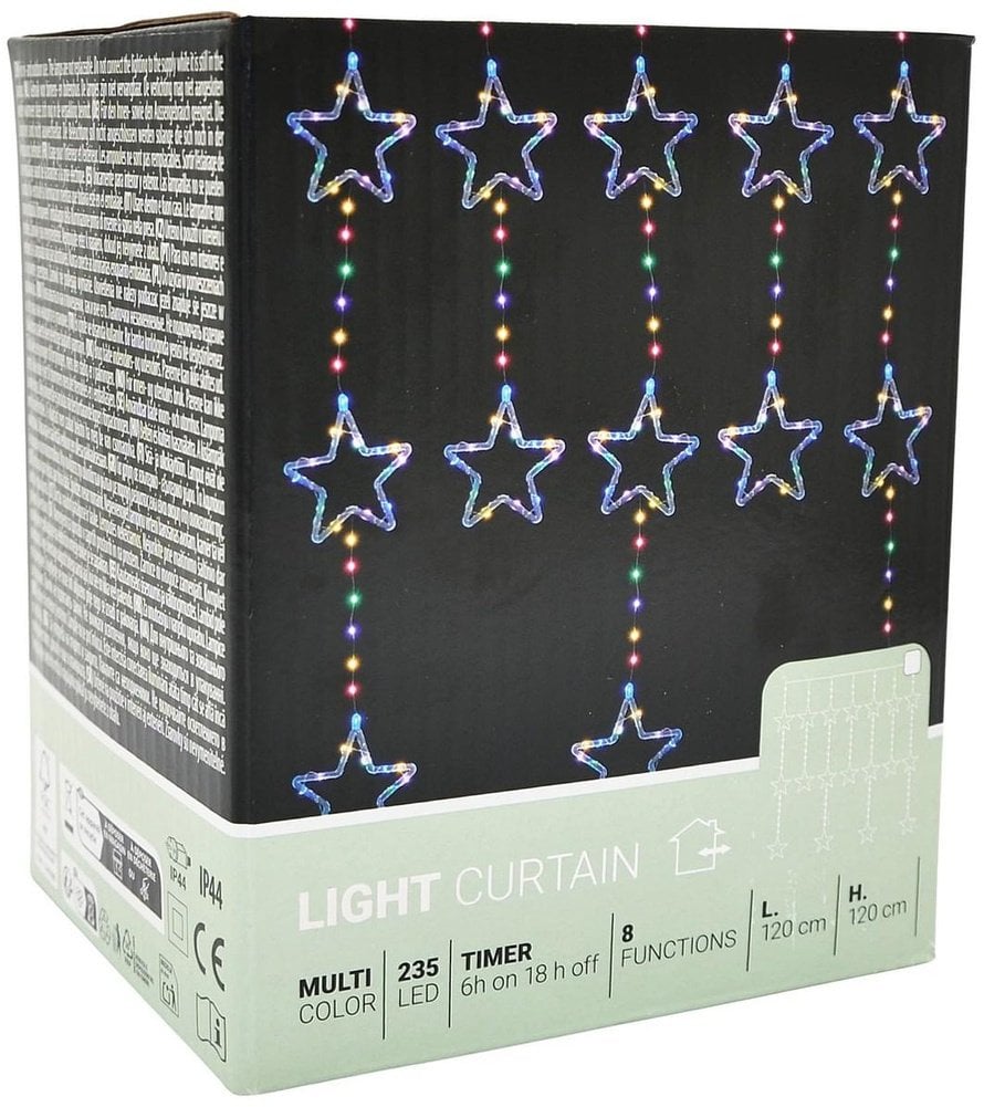 LAMPKI CHOINKOWE KURTYNA ŚWIETLNA 120x120 CM 235LED MULTIKOLOR GWIAZDKI