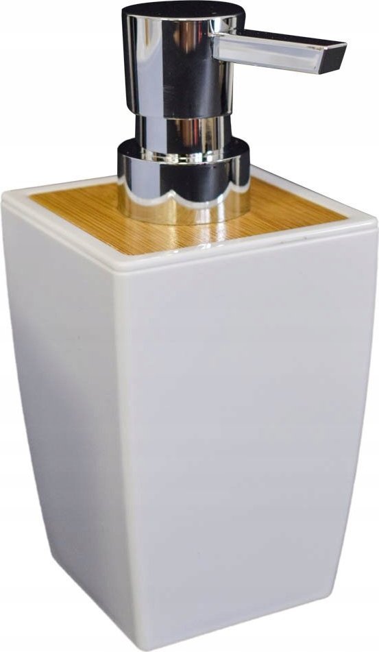 Dozownik do mydła Sepio Dozownik do mydła w płynie do łazienki biały elementy bambusa stylowy kolor