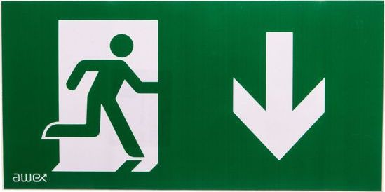AWEX Piktogram 125x250 PS27 człowiek w drzwiach strzałka dół logo awex (ISO7010) - PS27