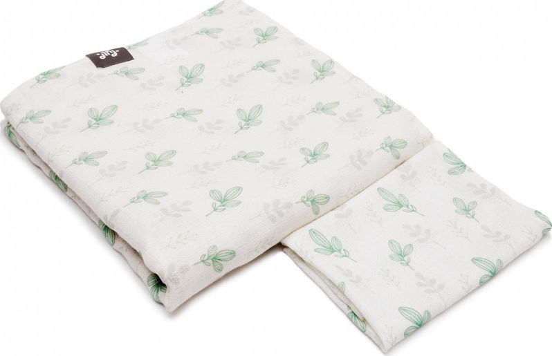 Pulp Otulacz Bambusowy z Antybakteryjnymi Jonami Srebra, Muślinowy, Tetra (Listki Mięty+pieluszka mała) 30x35 cm