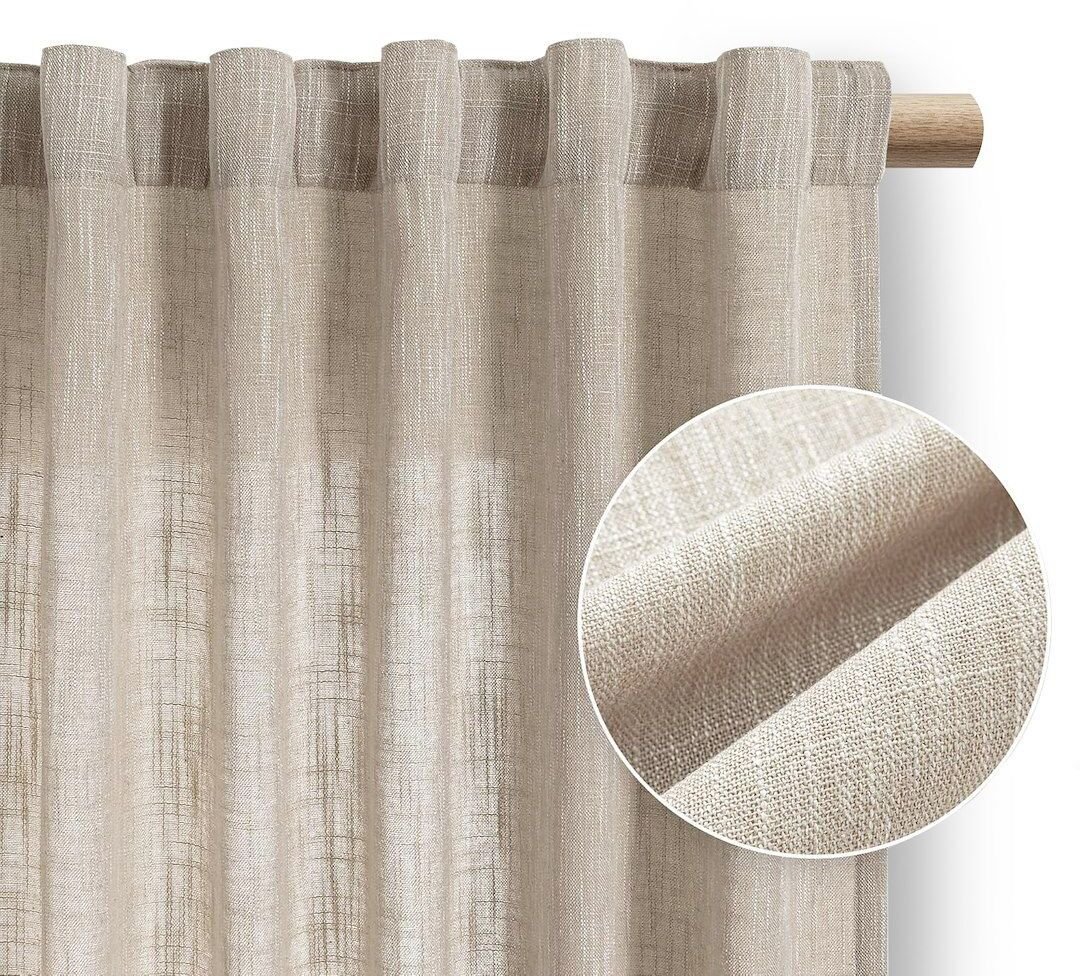 Zasłona do salonu VALETA len 140x270 na taśmie cappuccino Restilo