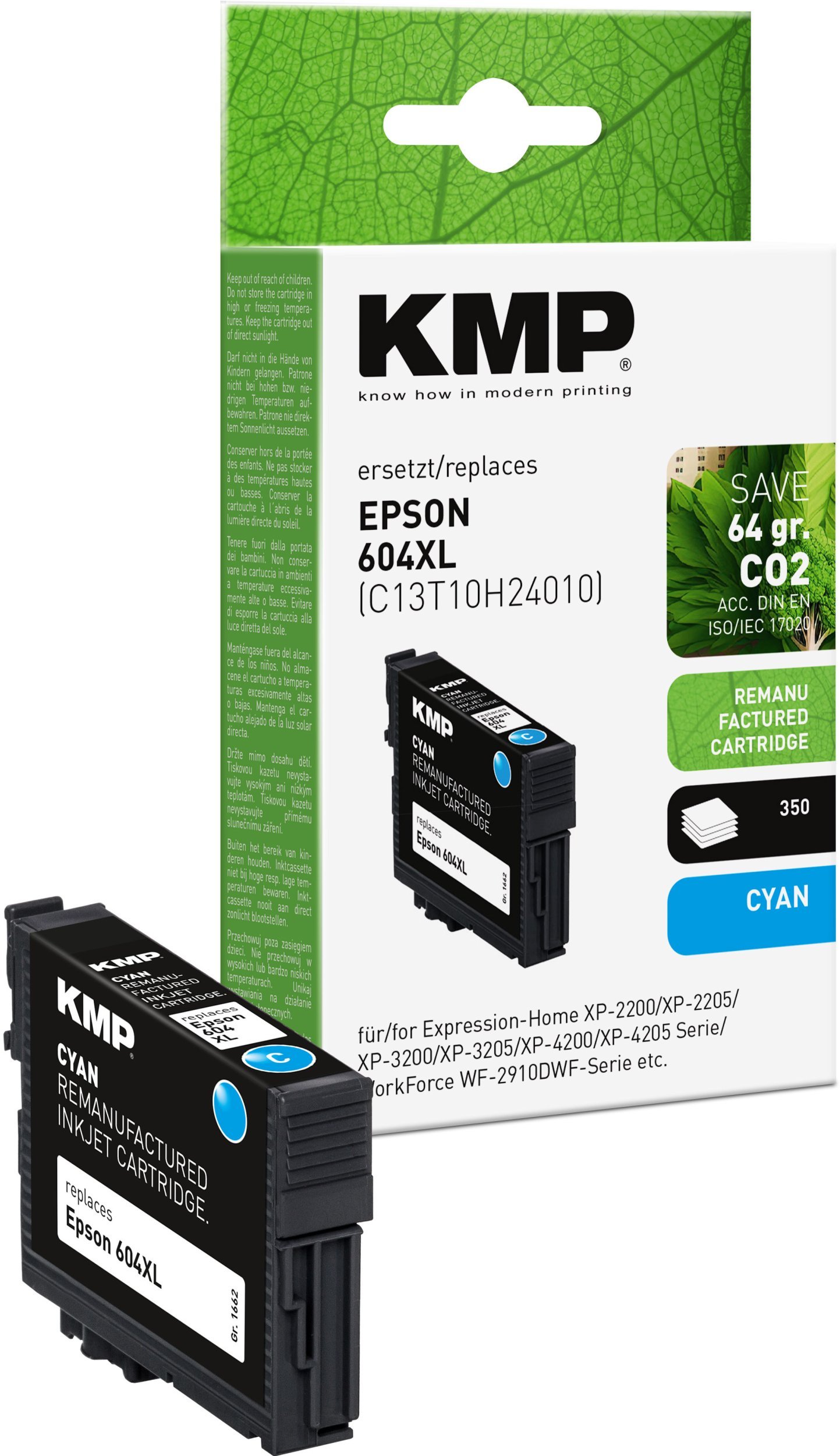 KMP Patrone Epson 604XL (T10H2) cyan 350 S. 5ml remanufactured