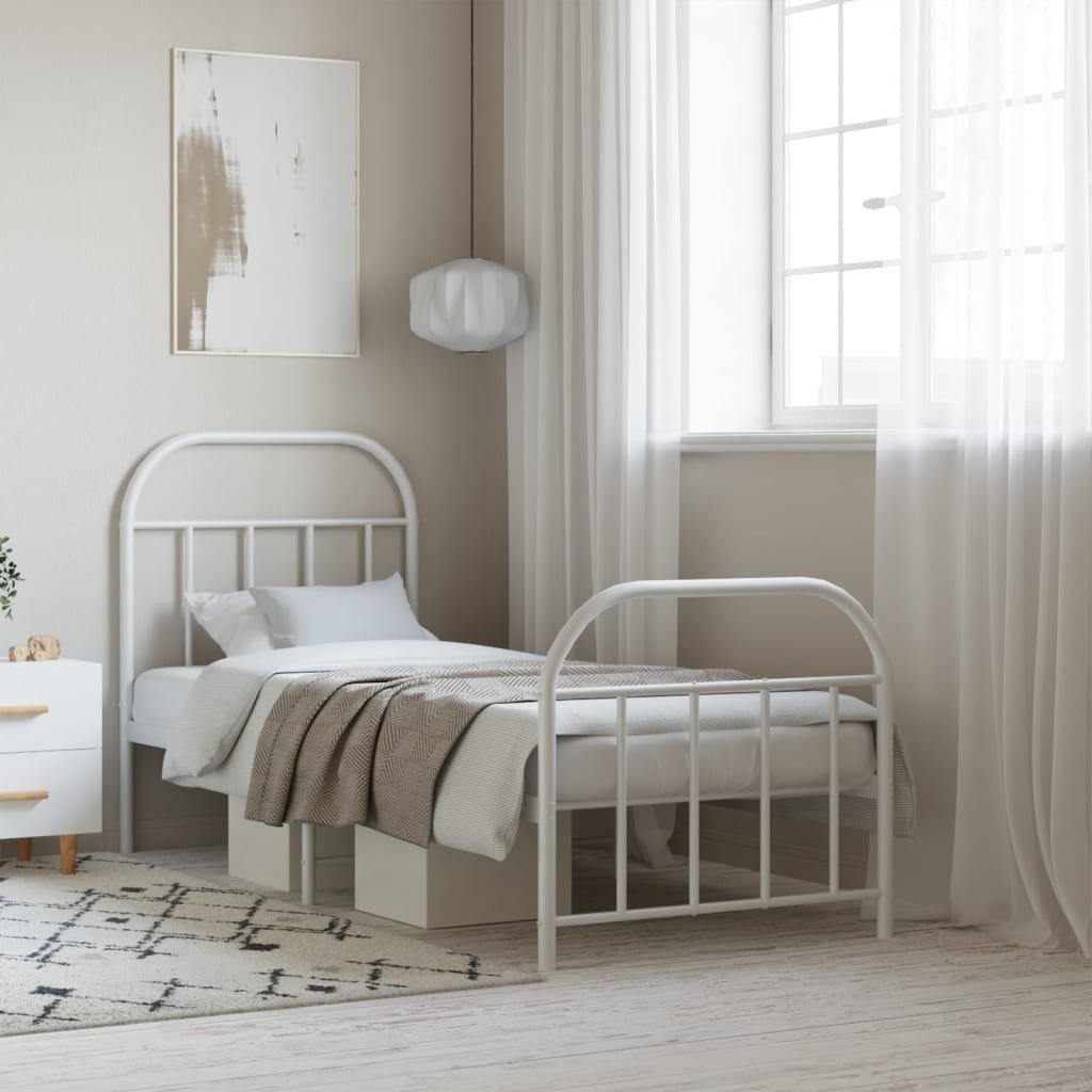 vidaXL vidaXL Metalowa rama łóżka z wezgłowiem i zanóżkiem, biała, 75x190 cm