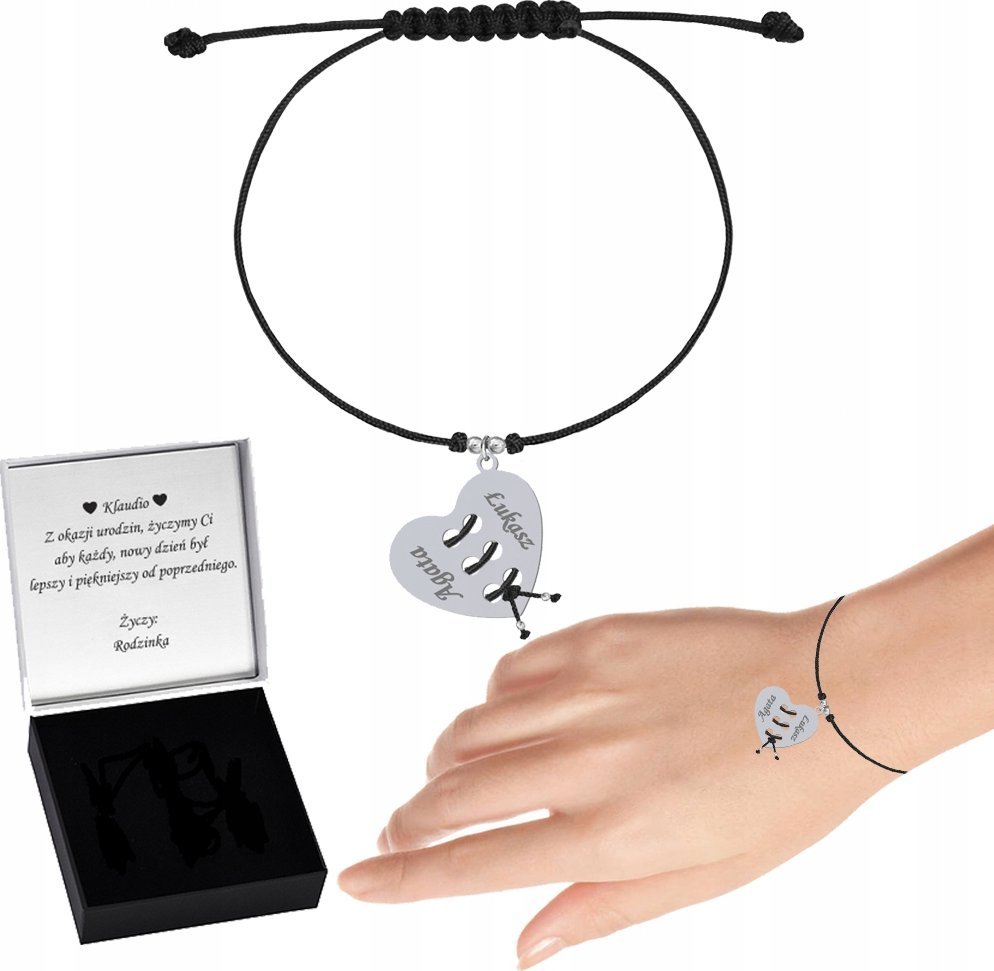 Radziszewska Jewellery Bransoletka Srebrna Serce Wiązane Sznurek Dzień Kobiet Prezent GRAWER