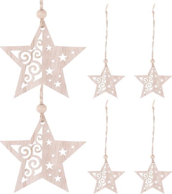 Springos Ozdoba choinkowa 7cm drewniana, świąteczna zawieszka gwiazdy zestaw 6 szt. UNIWERSALNY