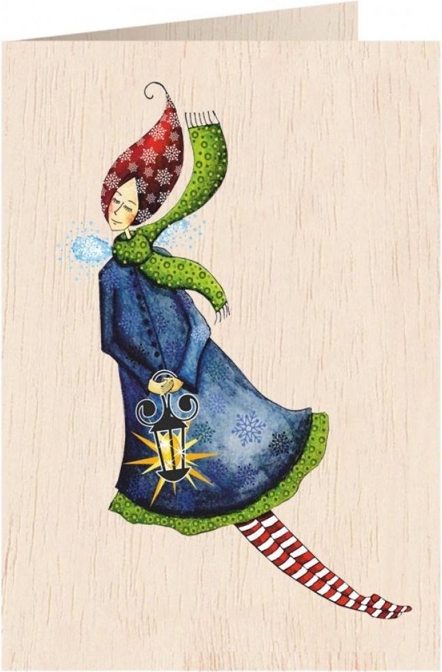 Cozywood Karnet drewniany C6 + koperta. Święta, Kobieta