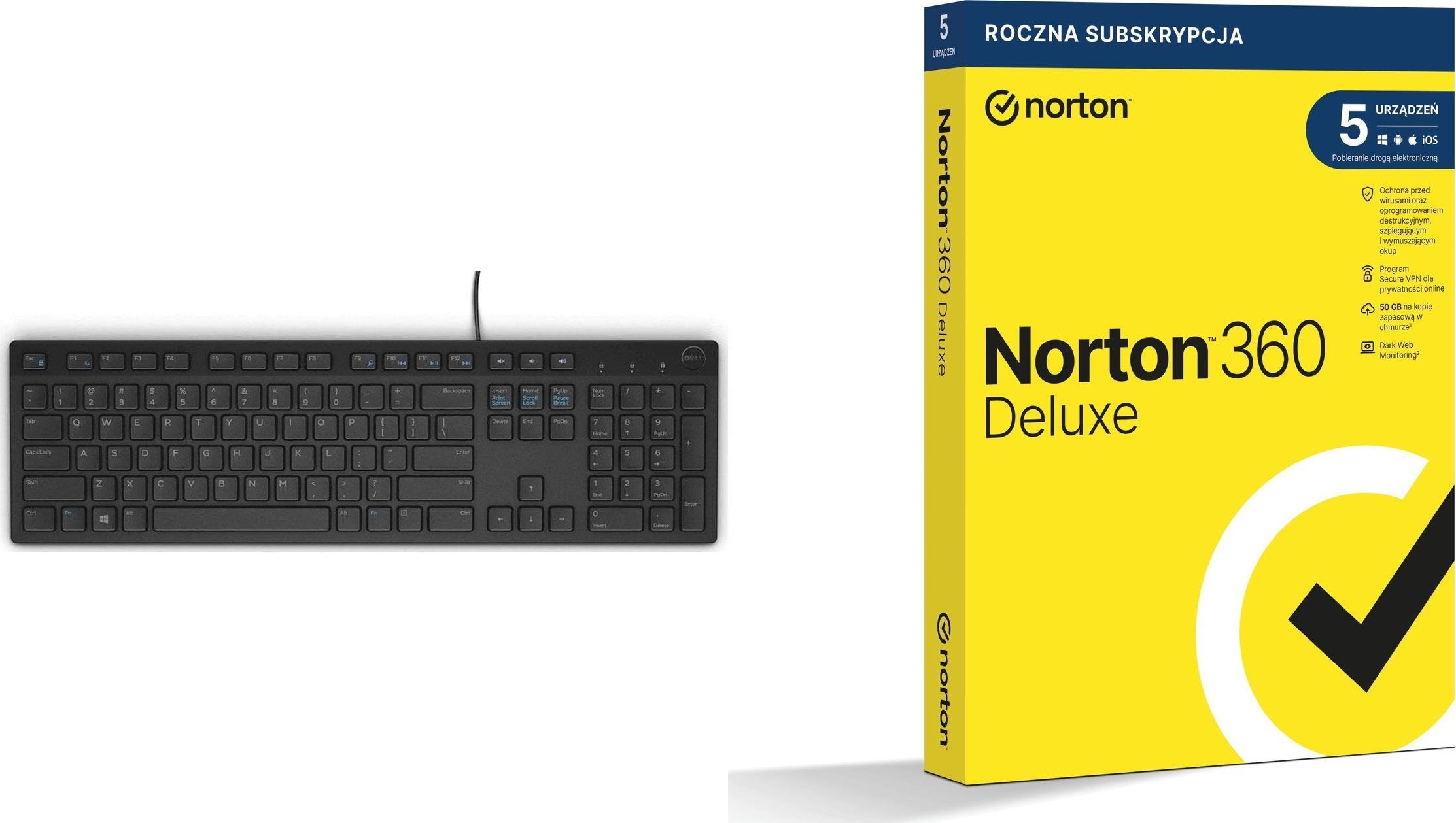 Klawiatura Dell KB216 Quietkey (580-ADHK) + 360 Deluxe 5 urządzeń 12 miesięcy (21408667)