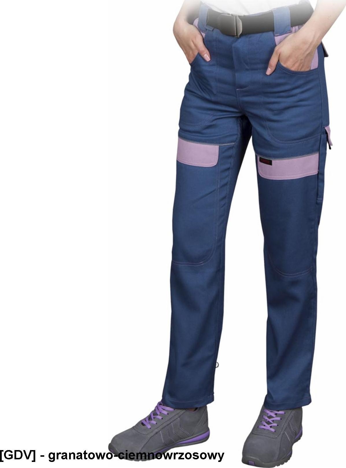 R.E.I.S. CORTON-L-T - Damskie spodnie ochronne do pasa CORTON, tkane 100% bawełna 260 g/m2 6 kieszeni elementy odlaskowe - granatowo-ciemnowrzosowy 56