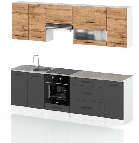 Meble Kuchenne Nowoczesne Kuchnia Marocco 2.6m Modułowe Wotan Szary Połysk