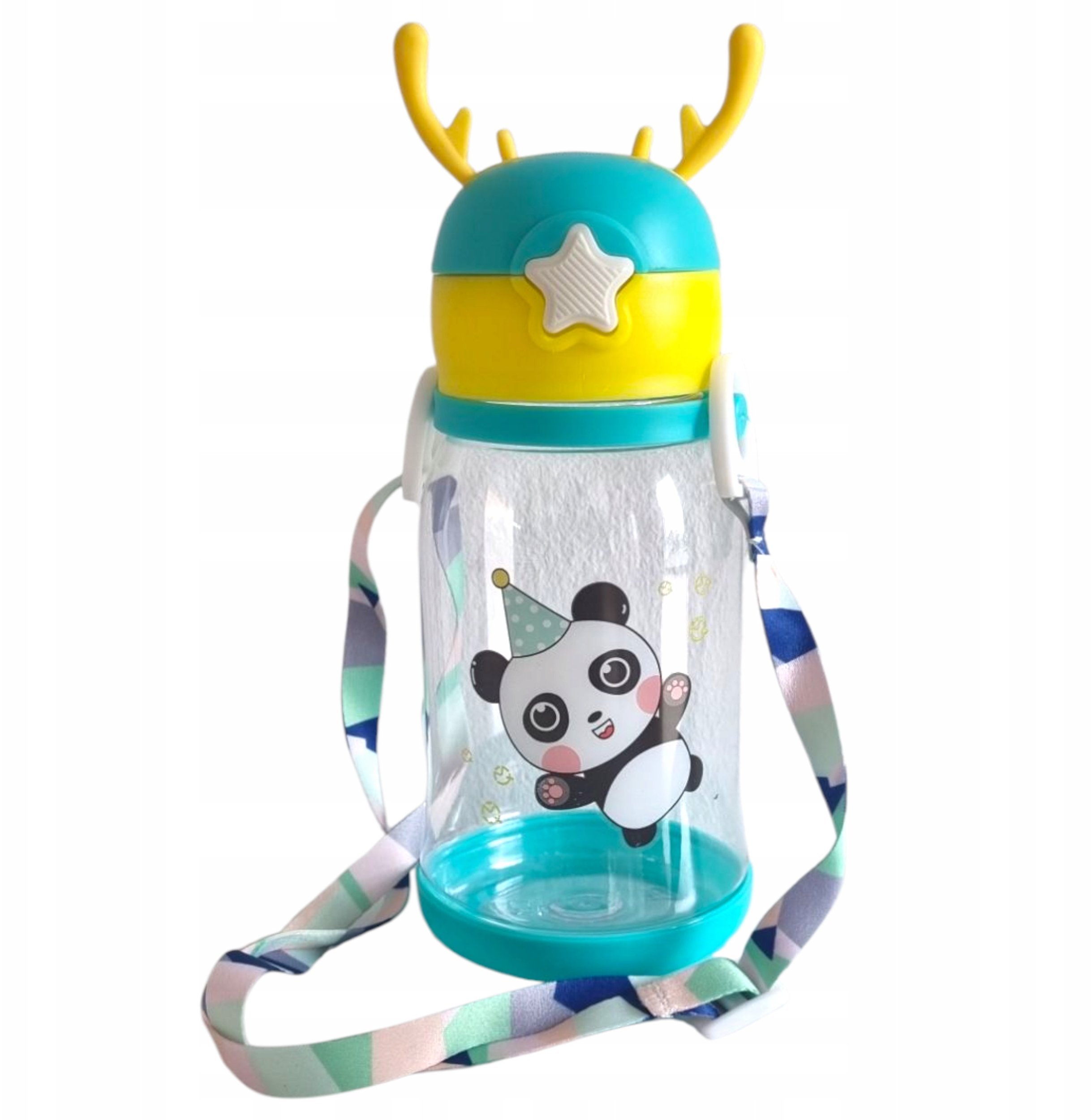 Butelka / bidon na wodę ze słomką i smyczą dla dzieci 500 - 600 ml zielona