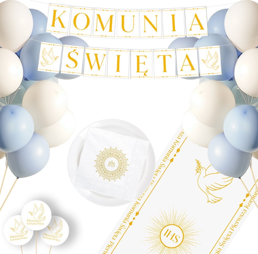 Dekoracje Komunijne Zestaw Komunijny Bieżnik Na Stół Balony Komunia Święta