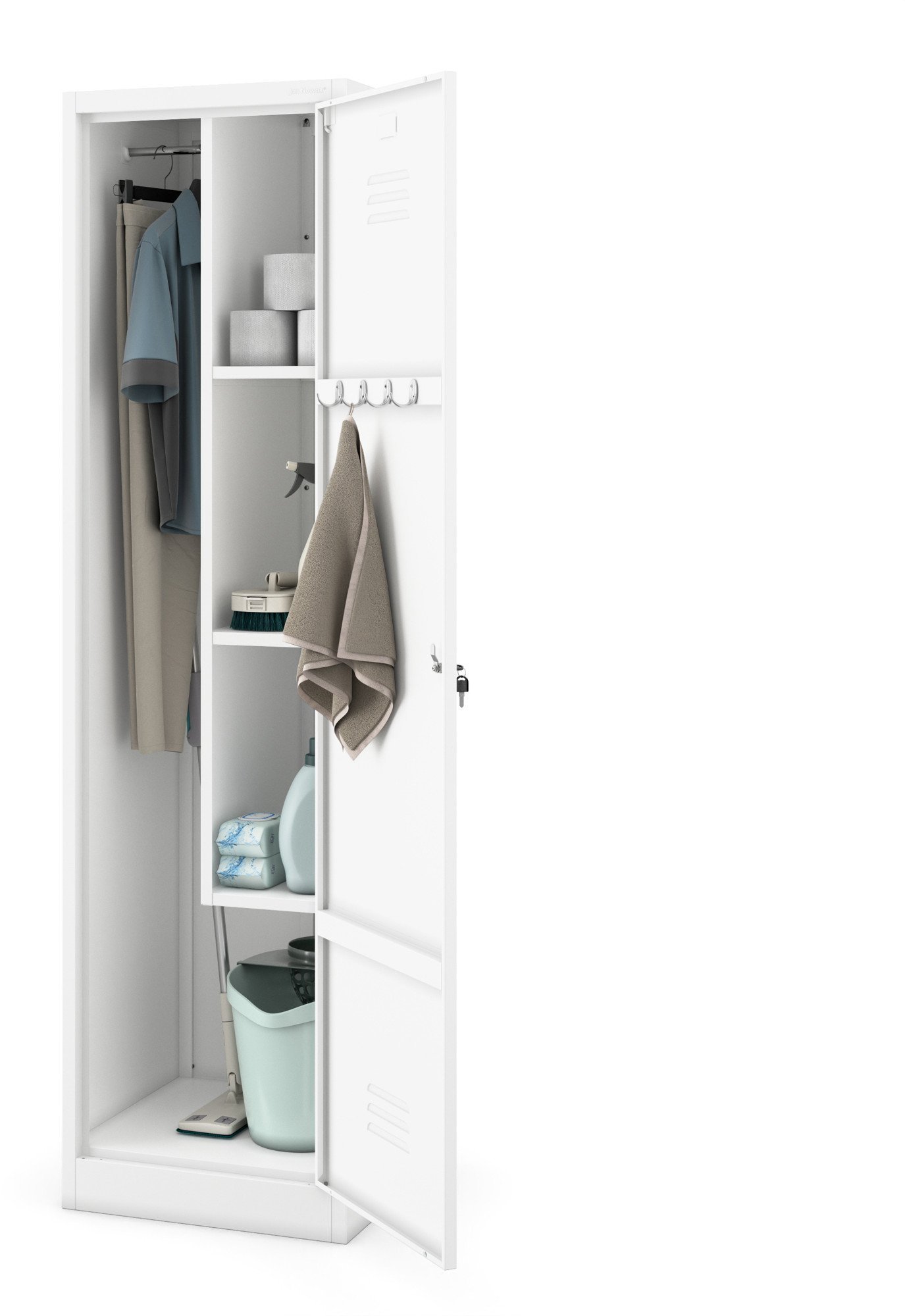 Metalowa szafa gospodarcza AGNES, 500 x 1850 x 500 mm, biała