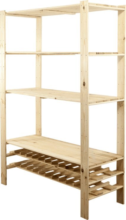 Wamar-Sosenka MAXI Regał Drewniany 166,4x120x50 cm 4 Półki ażurowe 2 Półki na butelki Surowy Drewno sosnowe Naturalny MAXI-RW-4NA / Wamar-Sosenka